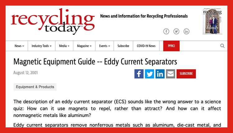 Dings Eddy Current Separator News Article