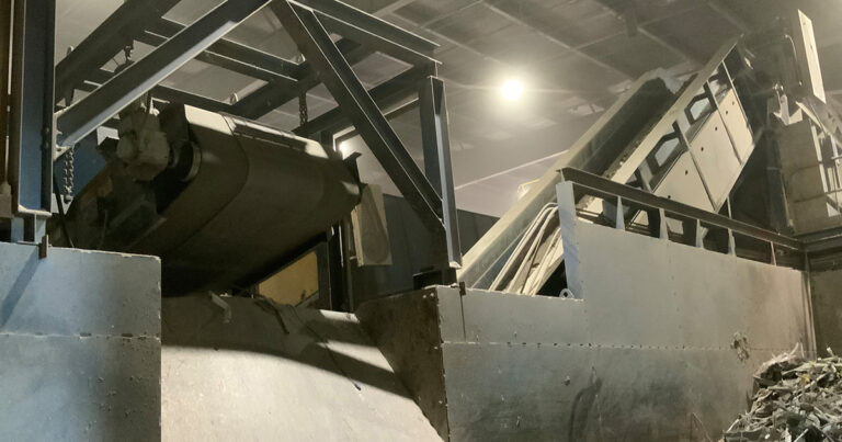 Overhead Magnet in a Recycling Facility