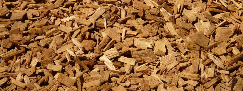 shredded wood chips from wood processing plant